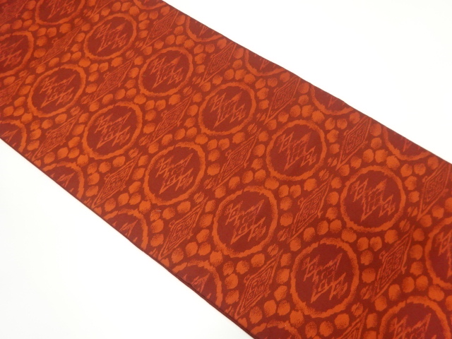 アンティーク　丸紋に幾何学模様織り出し本袋帯（着用可）